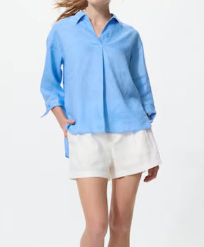 Uniqlo 100% Linen Sky Blue Small Women’s Blouse